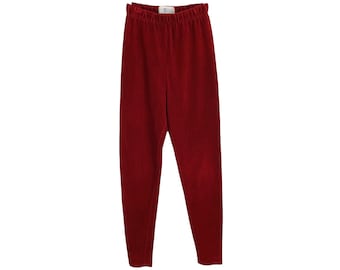 90s Red Corduroy Velour Leggings | Bohemian XS