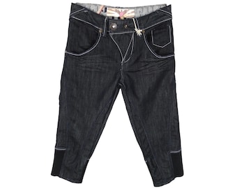 Vintage 2000s Y2K Preppy Grey Black Dark Wash Low Mid Rise Fitted 3/4  Length Capri Jeans 28 Inch Waist