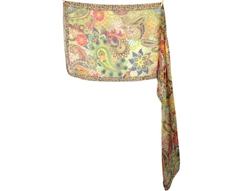 Vintage 2000er Jahre Y2K Funky Psychedelic Leopard & Floral Print Lange Schal mit weitem Kragen