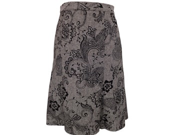 Y2K Floral Paisley Wool Blend Midi Skirt - 30 Inch Waist