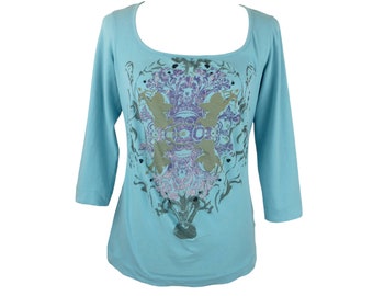 Y2K Just Cavalli Dragon Print Top Designer Graphic Black Shirt