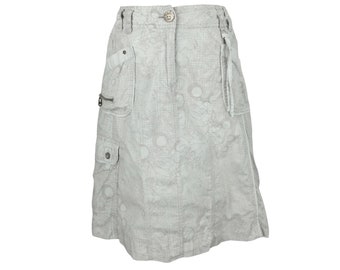 Y2K Beige Abstract Cargo Knee Length Skirt | Cecil 100% Cotton (31 Inch Waist)