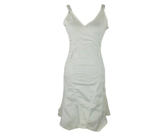 Vintage 2000s Y2K Subversive Soft Grunge White Sleeveless V-Neck Tank Fit & Flare Midi Dress | Size S