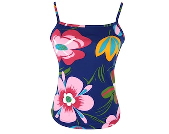 Vintage 2000s Y2K Blue & Pink Floral Sleeveless Cami Tank Top | Size S