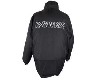 Vintage K-Swiss Puffer Jacket, Black Down Feather, 90s Y2K Streetwear