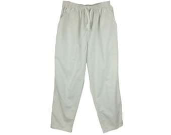 Vintage Beige Cotton Trousers | 90s Minimalist Elastic Waist Pants, 33 Inch