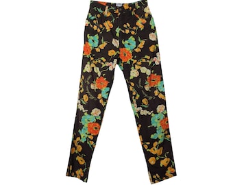 Vintage Moschino-jeans | Jaren 2000 katoenen Y2K-broek met bloemenprint (27,5 inch taille)