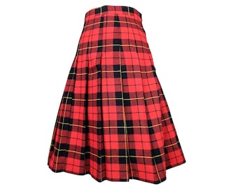 Vintage 70s Plaid Midi Skirt | Red Black Tartan, 26 Inch Waist