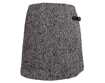 Y2K Chevron Wool Blend Mini Skirt | Preppy Low Rise with Buckle, 32" Waist