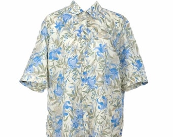 Vintage 70s Bohemian Tropical Safari Festival Style Collared Half Sleeve Button Up Hawaiian Shirt | Women’s Size Extra Large | XL