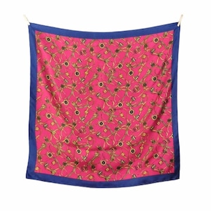 Vintage 80s Silky Pink Baroque Crown Print Large Square Bandana Neck Tie Scarf