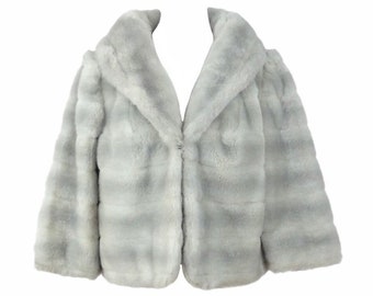 Vintage 70-tals glamrock, mod chic, grå fuskpäls, kort vinterkappa | Storlek S