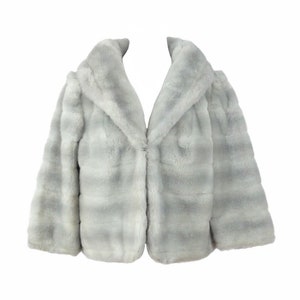 Vintage 70s Glam Rock Mod Chic Grey Faux Fur Short Length Cropped Winter Coat | Size Small