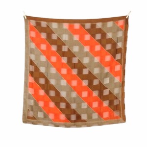 Vintage 70s Retro Mod Psychedelic Funky Brown & Orange Geometric Striped Large Sheer Chiffon Square Bandana Neck Tie Scarf