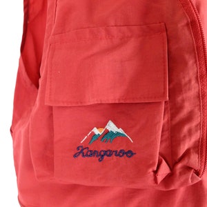 Vintage 2000s Y2K Men’s Utility Gorpcore Streetwear Festival Style Solid Basic Red V-Neck Zip Up Waistcoat Fisherman Vest with Embroidery