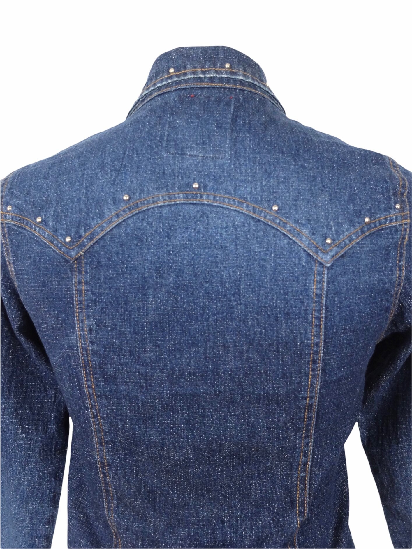 Vintage 00s Y2K Dark Wash Studded Fitted Collared Button Down 