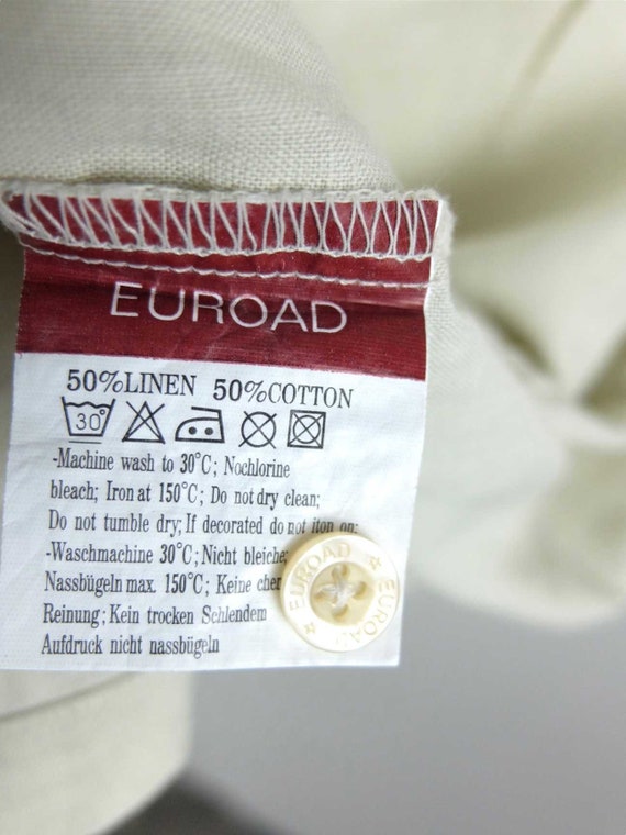 Vintage 90s Basic Solid Cream Tan Linen Blend Col… - image 9