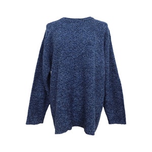 Vintage 90s Y2K Preppy Bohemian Mod Blue Marled Soft Fuzzy High Scoop Neck Knit Pullover Sweater Jumper | Women’s Size L | Men’s Size M