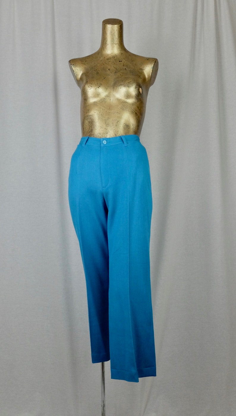 Vintage 1980/'s does 60/'s Mod Bright Blue High Waisted Straight Leg Pleated Trouser Pants