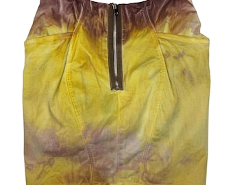 Vintage 2000s Yellow & Purple Acid Wash High Waisted Balloon Cotton Mini Skirt | Size S