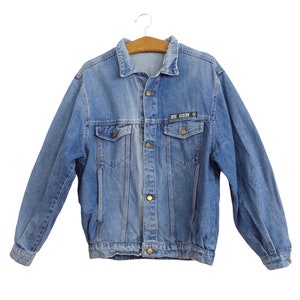 Vintage 80s Bohemian Utilitarian Western Hippie Medium Wash Denim Collared Button Down Jean Jacket | Men’s Size S | Women’s Size M