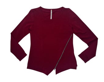 vintage des années 2000 COP COPINE bordeaux à manches longues avec fermeture éclair diagonale | Taille S-M
