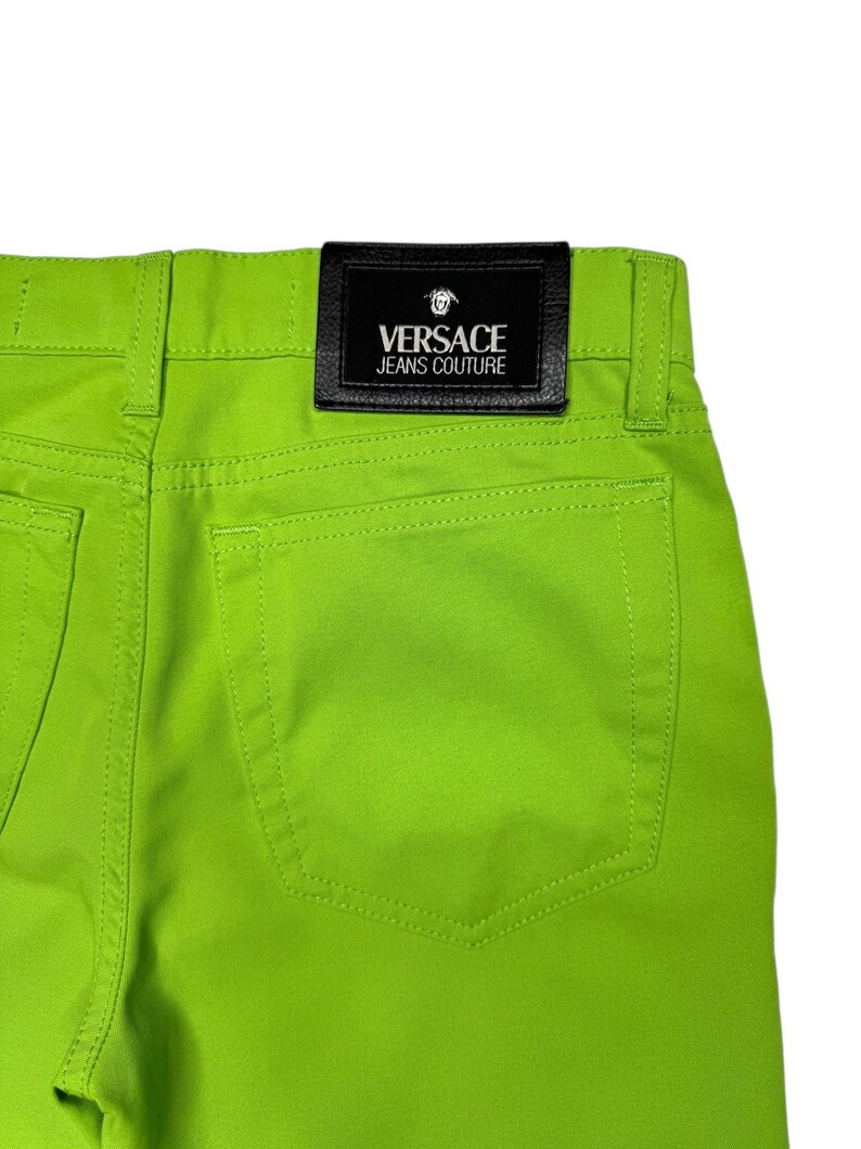 Vintage 2000s Versace Jeans Couture Lime Green Straight Leg Trousers | 26 Inch Waist