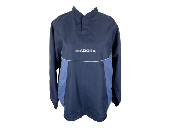Vintage anni 2000 Y2K Uomo Streetwear Utility Sports Diadora Branded Dark  Navy Blu Mockneck Pullover Giacca a vento Shell Taglia uomo L