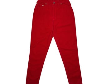 Pantalon Courdoroy fuselé taille haute rouge des années 90 | Taille XS-S