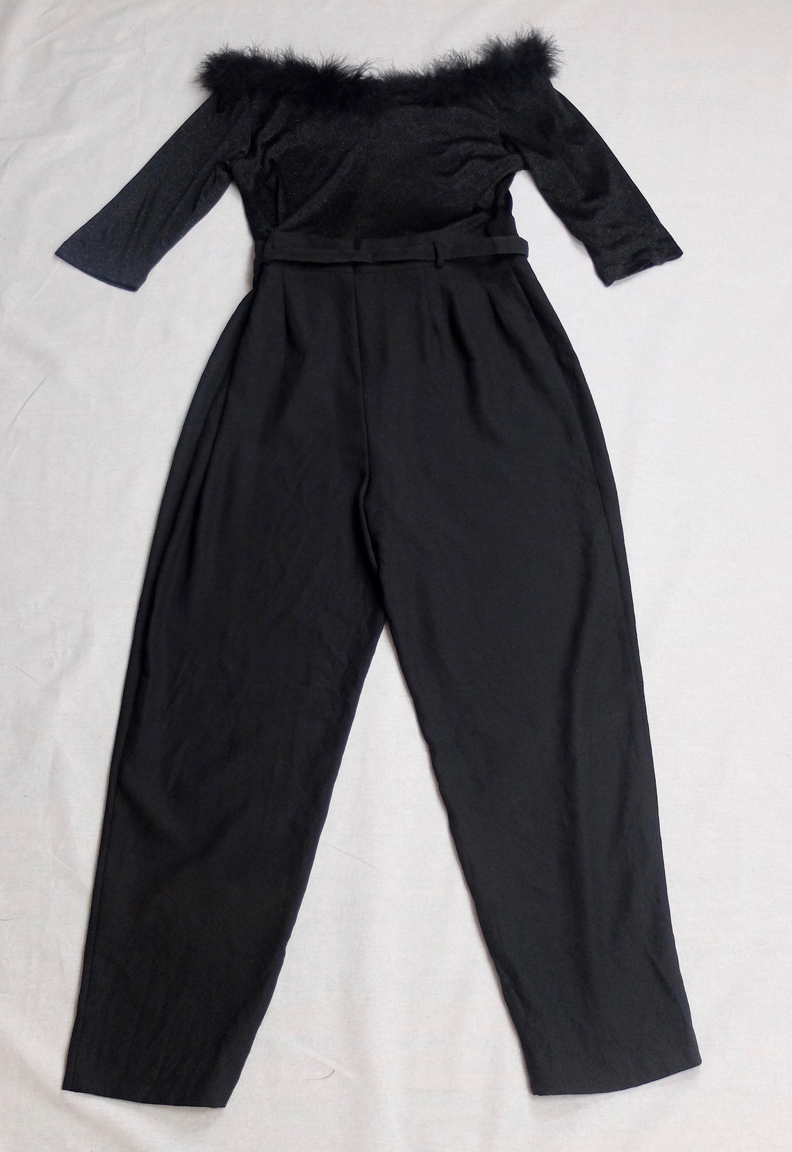 Vintage 1990's Y2K Black Glitter Sparkle Belted Jumpsuit | Etsy