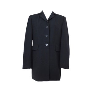 Vintage 90s Grunge Goth Chic Black Oversized Collared Button Down Long Length Structured Blazer Jacket | Size M