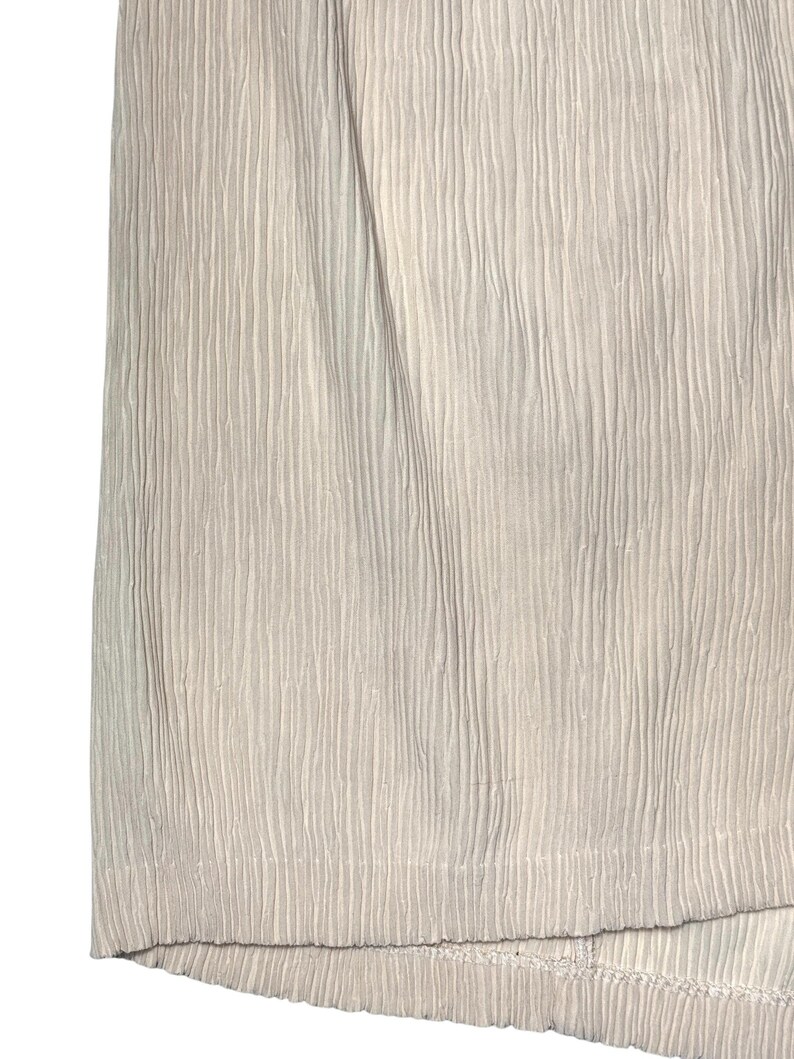 Vintage 2000s COMME des GARÇONS Silk Beige High Waisted Crinkle Pleated Knee Length Midi Skirt | Size M