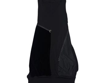 Robe débardeur sans manches ballon parachute midi noire vintage des années 2000 avec détails en velours | Taille S