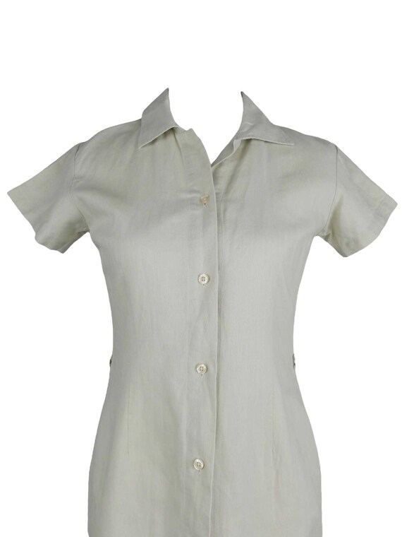 Vintage 90s Basic Solid Cream Tan Linen Blend Col… - image 4