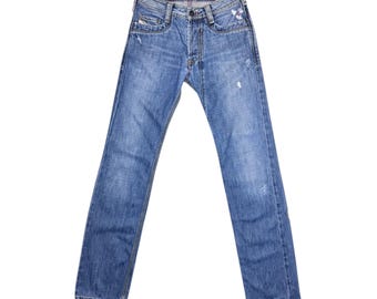 Vintage 2000s DIESEL Distressed Mid-Rise Blue Medium Wash Denim Slim Fit Tapered Jeans | Size M