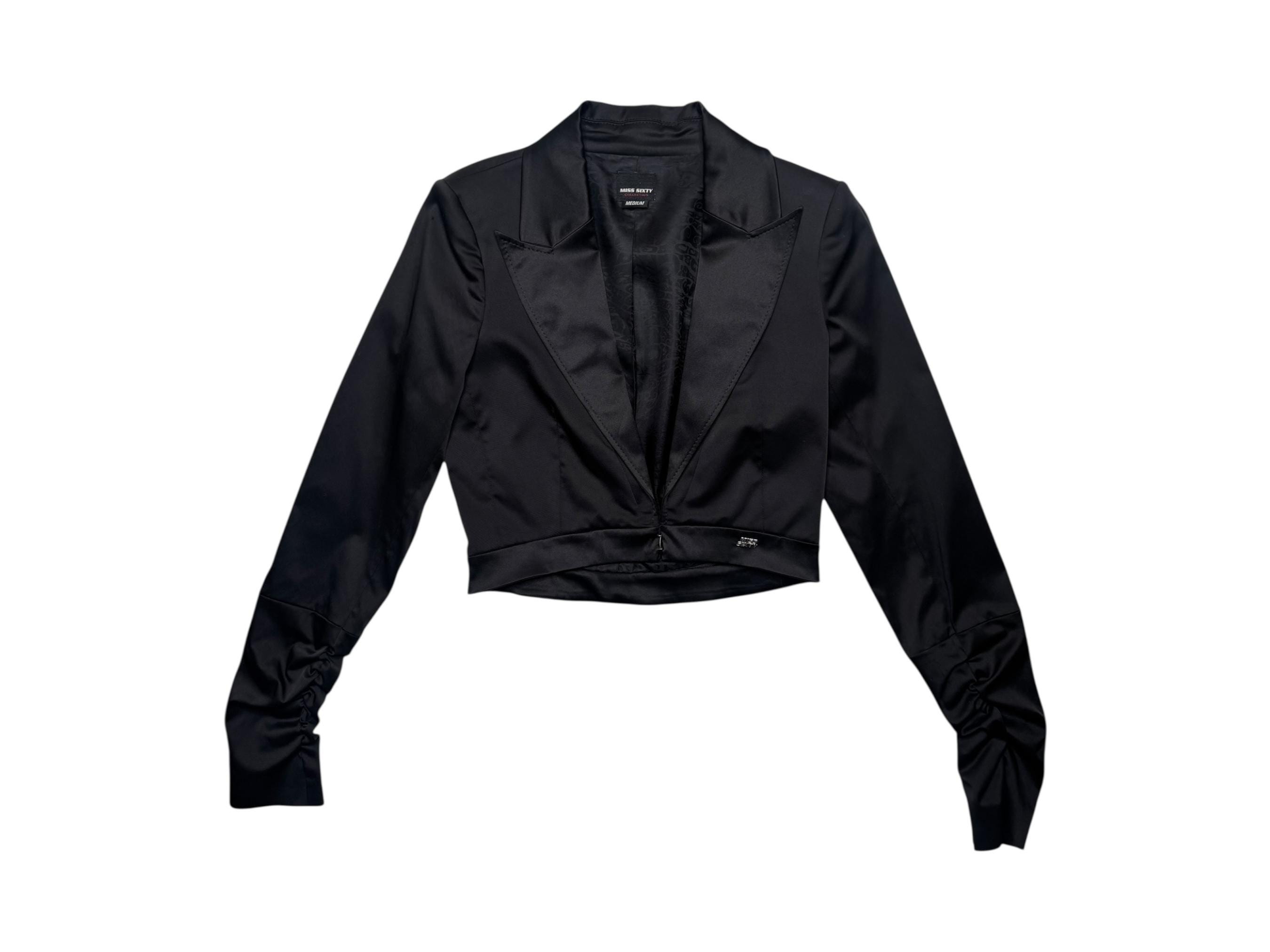 Y2K Miss Sixty Cropped Blazer | Gothic Ruched Sleeve Jacket (S-M