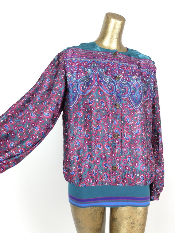 Vintage 80s Psychedelic Paisley Abstract Long Sle… - image 5