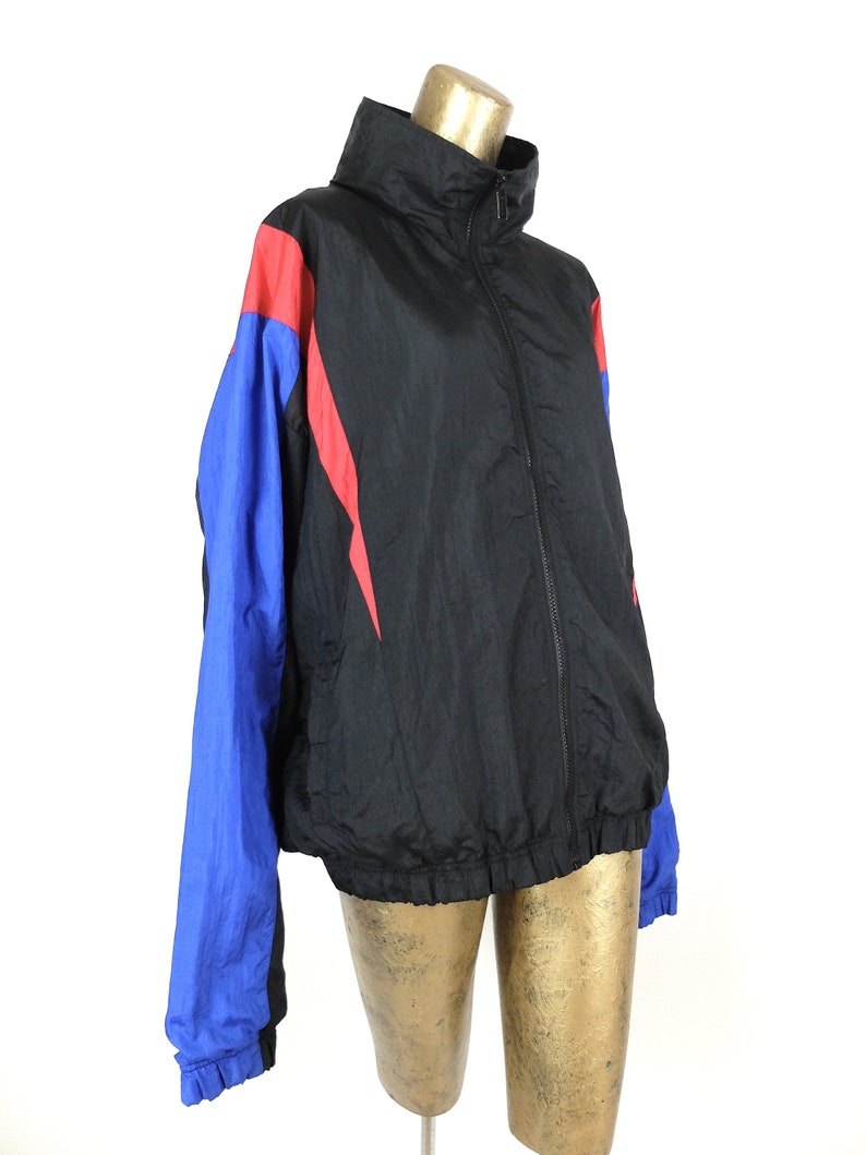 Vintage 90s Athletic Black Colorblocked Zip Up Windbreaker Jacket