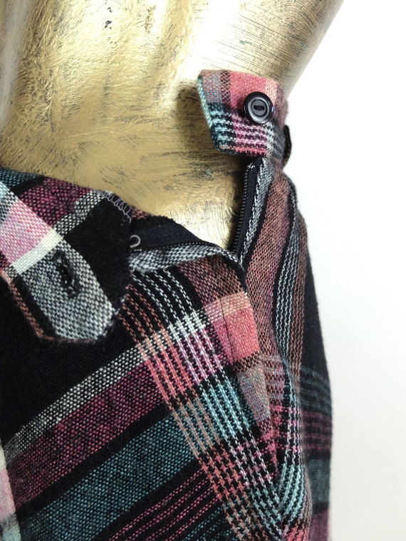 Vintage 50s Mod Black and Pink Wool Tartan Argyle… - image 10