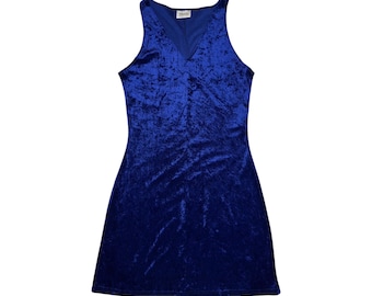 Mini-robe stretch ajustée bleu royal en velours écrasé vintage des années 2000 | Taille S