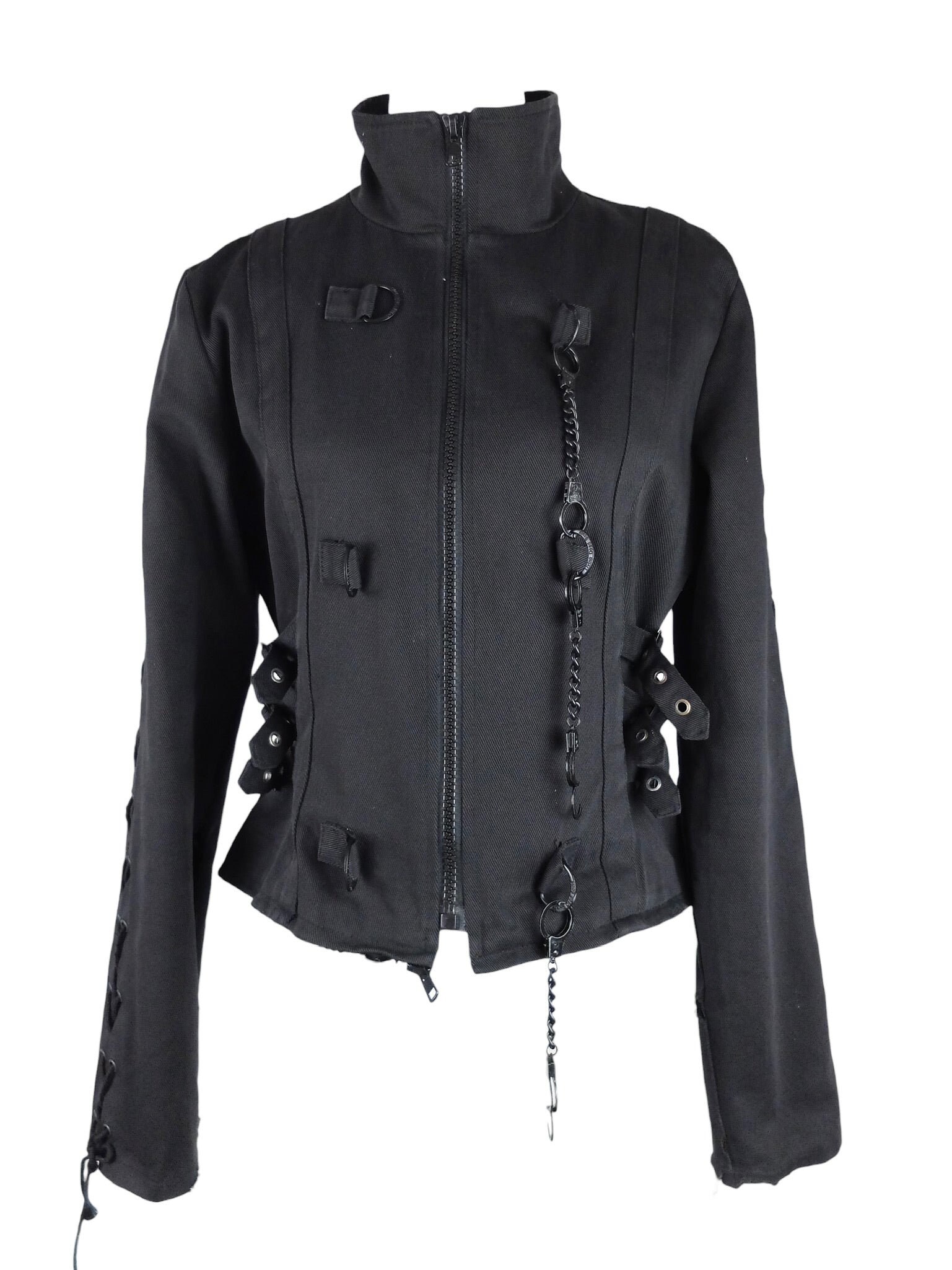 Vintage 2000s Y2K Goth Punk Grunge Utility Black Jacket With