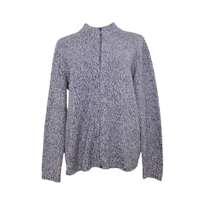 Vintage 2000s Y2K Marled Lila & Weiß Strass Zip Up Mockneck High Neck Cardigan Pullover | Damen Größe S-M