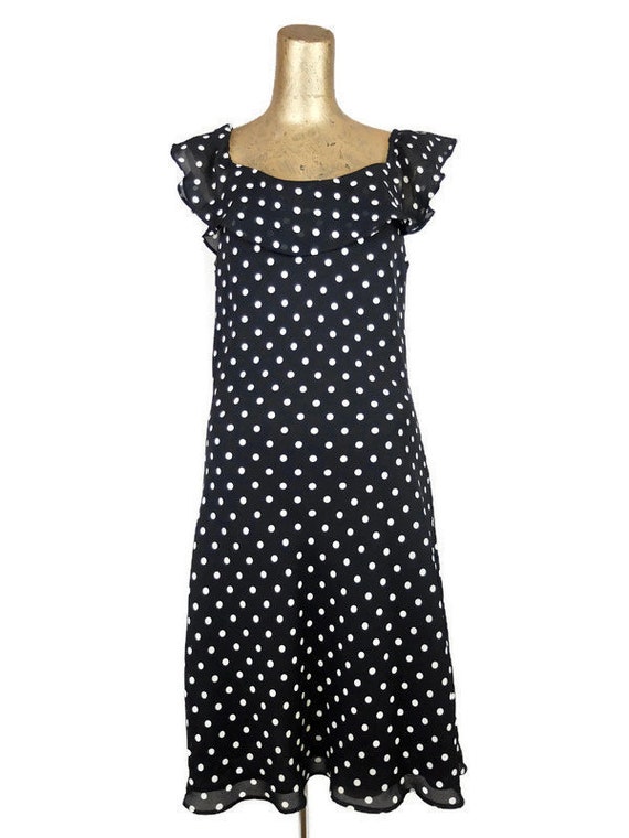 Vintage 1980's Pin-Up Style Black and White Polka… - image 1