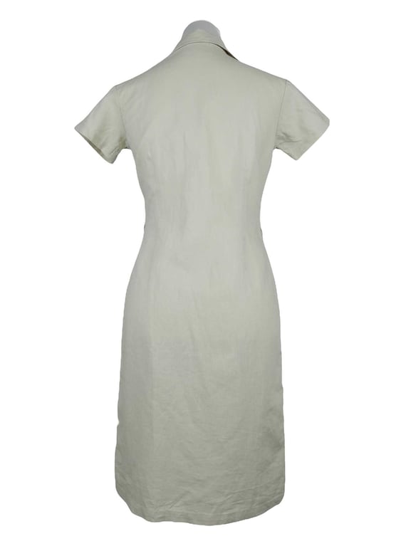 Vintage 90s Basic Solid Cream Tan Linen Blend Col… - image 2