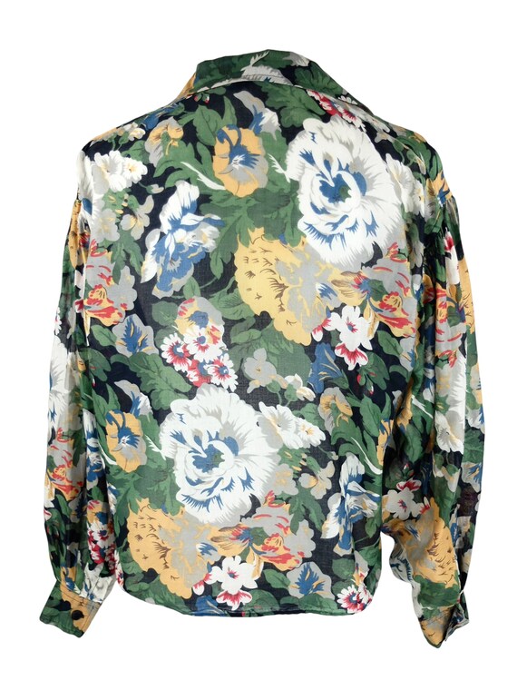 Vintage 90s Kenzo Floral Blouse | Puff Sleeve Cotton Button Down 