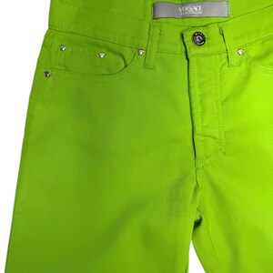 Vintage 2000s Versace Jeans Couture Lime Green Straight Leg Trousers | 26 Inch Waist