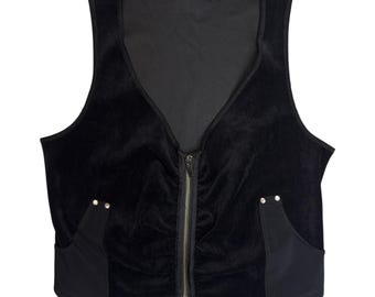 Vintage 2000s LAUREN VIDAL Velour Black Zip Up V-Neck Vest | Size M