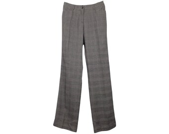 Vintage 00s Y2K Grey Check Print Mid-Rise Straight Leg Pleated Dress Trousers | 31 Inch Waist | EUR 38