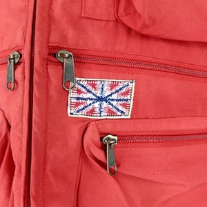 Vintage 2000s Y2K Men’s Utility Gorpcore Streetwear Festival Style Solid Basic Red V-Neck Zip Up Waistcoat Fisherman Vest with Embroidery
