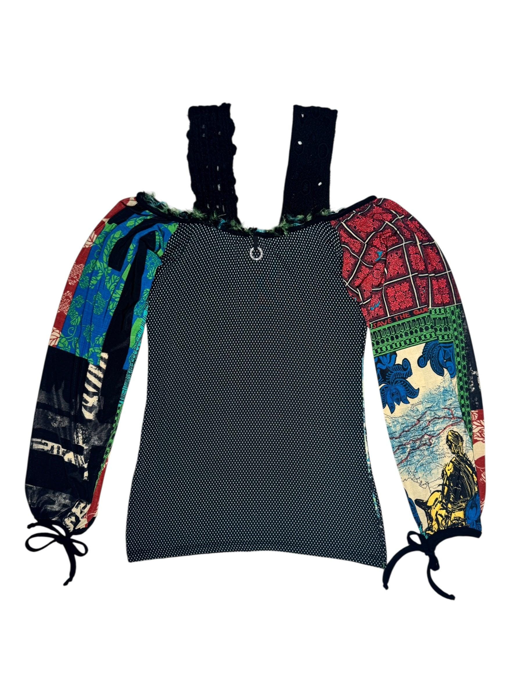 Vintage Save the Queen Patchwork Blouse | Y2K Off-the-shoulder Top